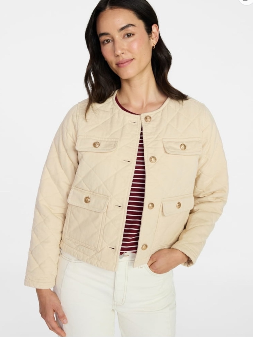 Time and Tru Quilted Cream Boxy Jacket